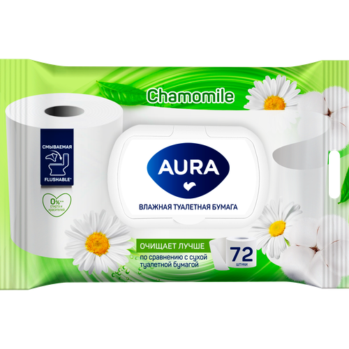 Туалетная бумага влажная Aura антибактериальная 72шт