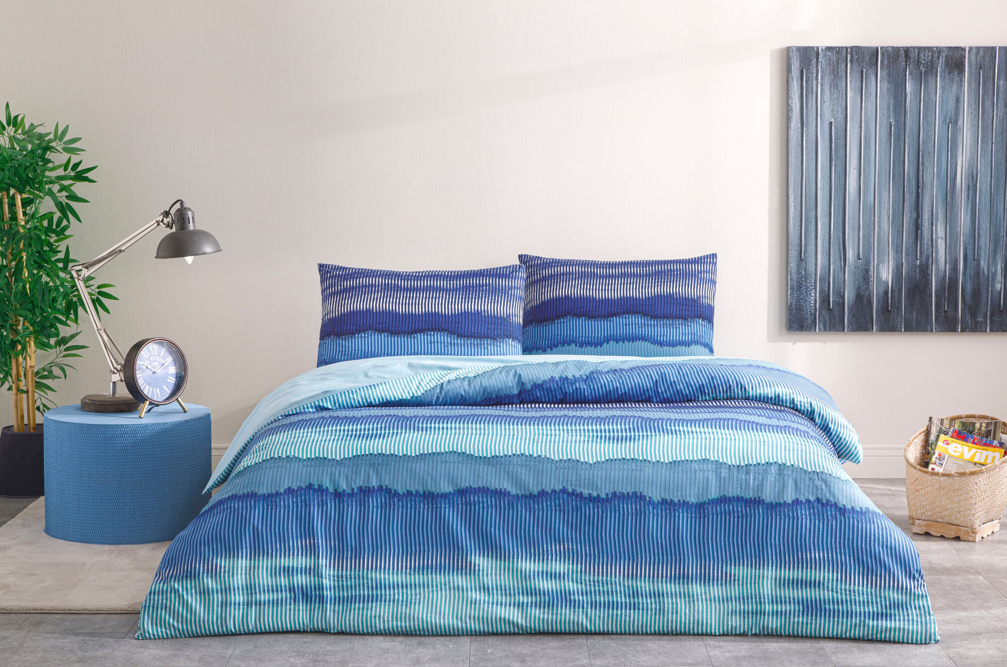 Постельное белье люкс-ранфорс WAVE синий 1,5-спальное, TAC-Турция.