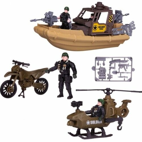 Игровой набор Abtoys PT-01664 Боевая сила Военная техника: патрульный катер, вертолет, мотоцикл, 3 фигурки солдат игровой набор abtoys боевая сила военная техника патрульный катер вертолет мотоцикл 3 фигурки солдат