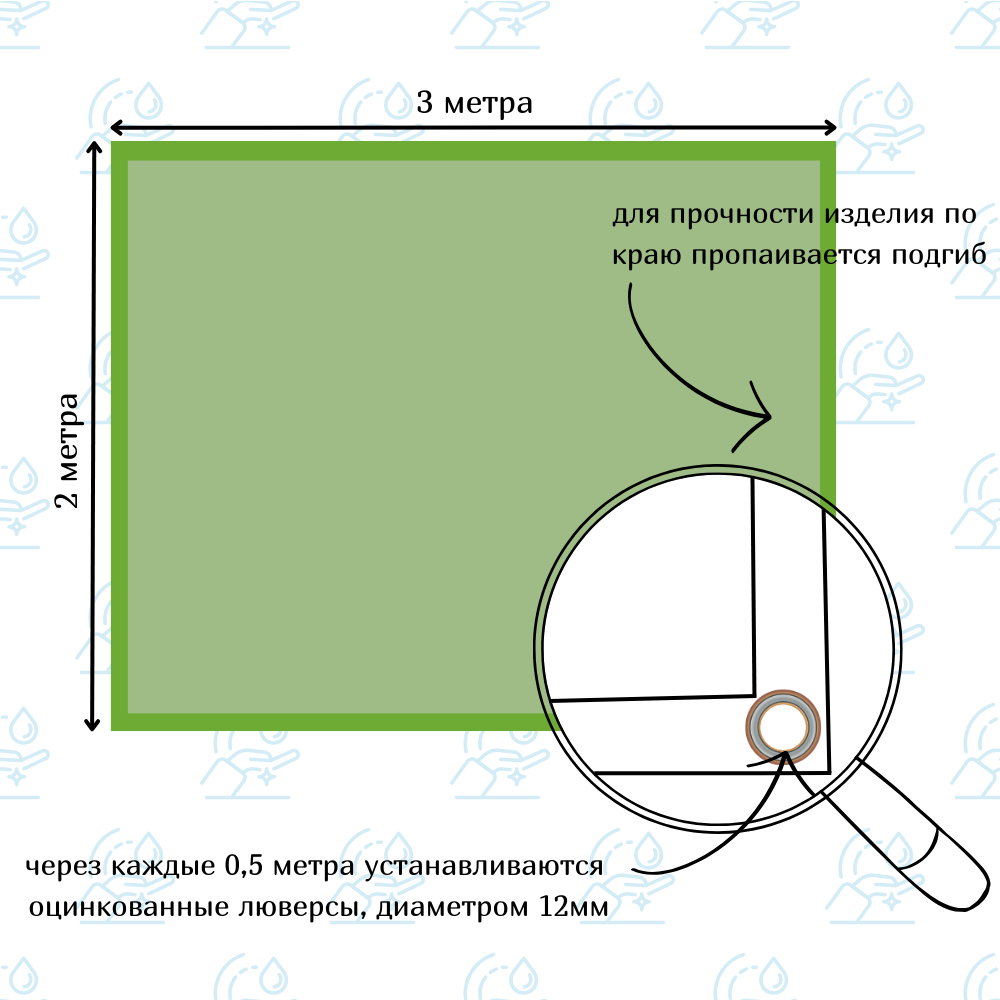 Полог брезентовый 2х3м с влагостойкой пропиткой, с люверсами/тент во, укрывной, строительный, универсальный, плотность 450 г/м2 2X3VO450