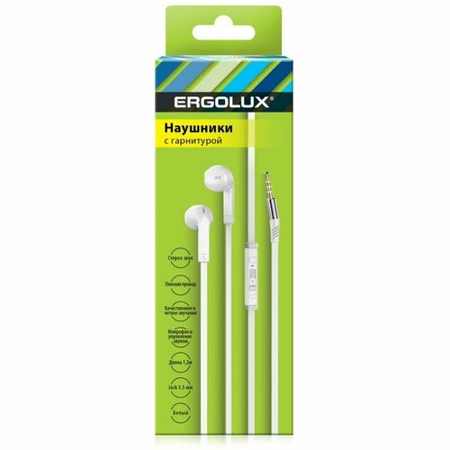 Наушники вкладыши с микрофоном проводные ELX-WHP02-C01 35мм 12м коробка бел Ergolux 15283 922₽