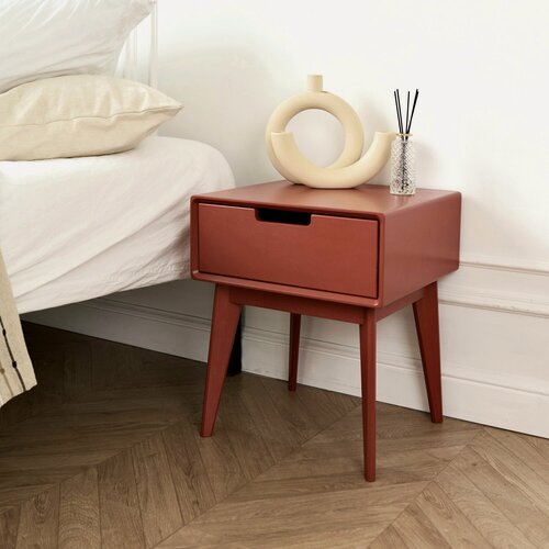 Изображение товара Журнальный приставной прикроватный придиванный столик с выдвижным ящиком, терракотовая эмаль