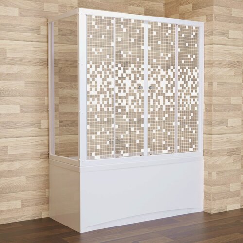 Изображение товара Шторка для ванны "Triton Мозайка", белая, с узором, монтажная, 150х148 см