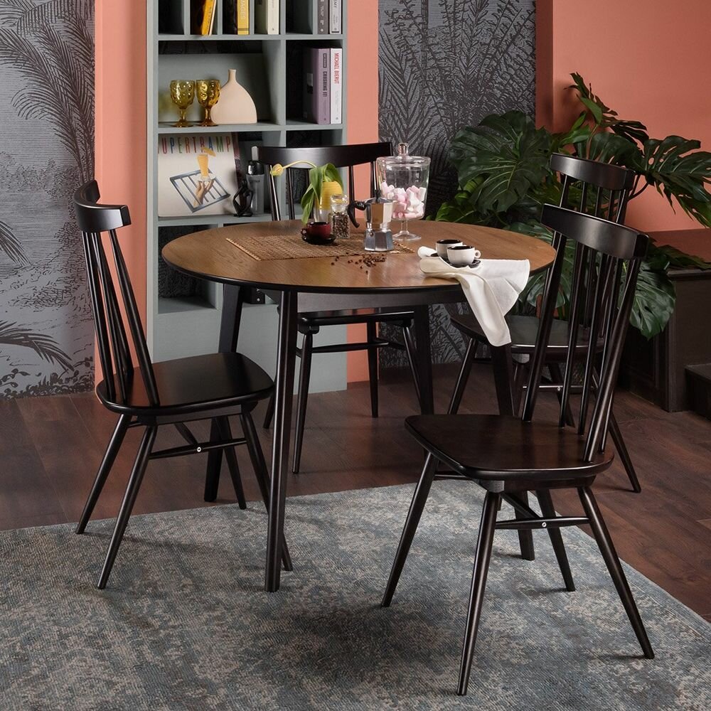 Стол Марсель 900 (Дуб орех - Венге) Круглый Диаметр 90 см Нераскладной массив березы 4 ножки ЭкоМебель