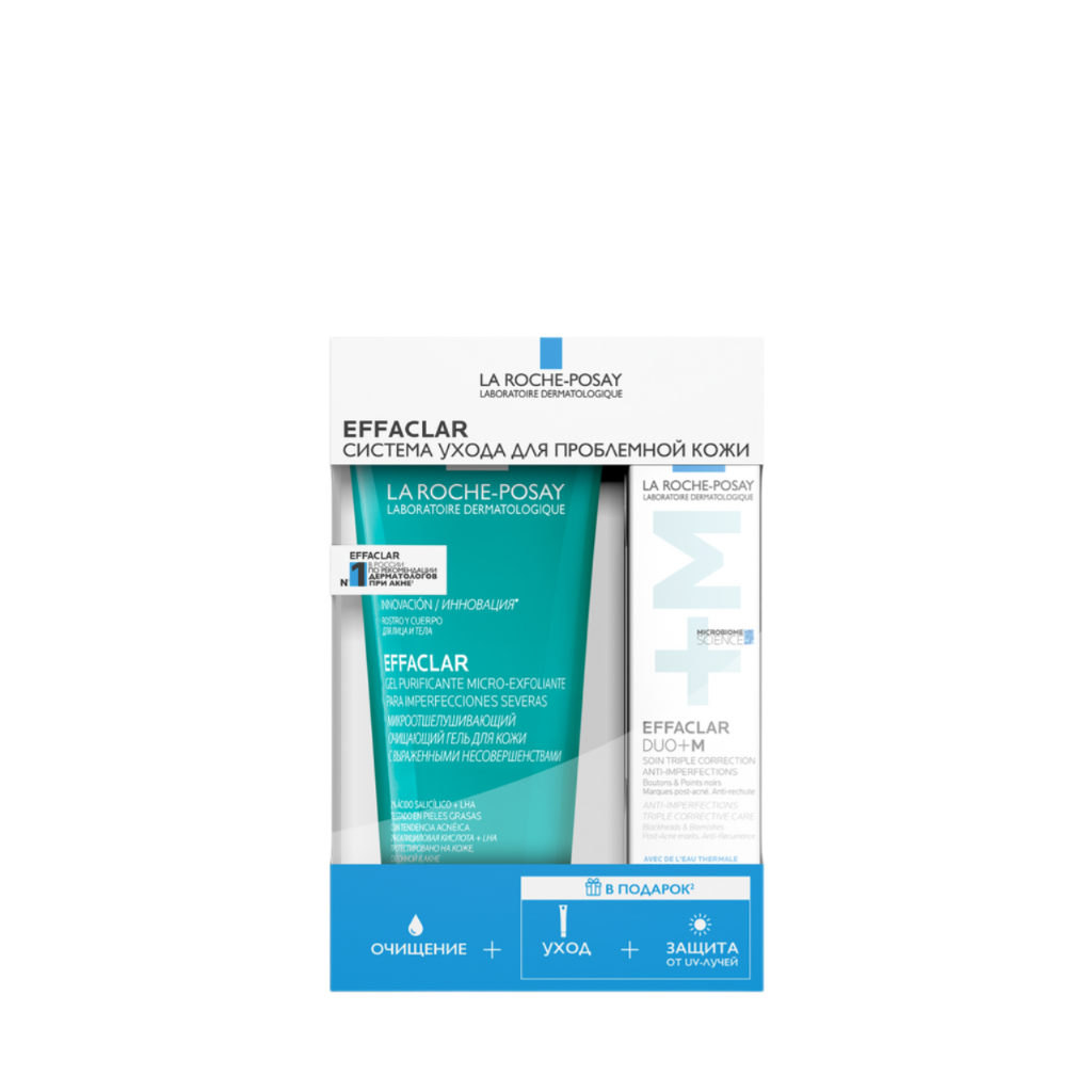 фото La Roche-Posay набор Effaclar гель микроотшелушиващий 200 мл+Effaclar DUO(+) M крем 15 мл+Anthelios UVMUNE Солнцезащитный матирующий флюид для лица SPF50+ 3мл 1 уп
