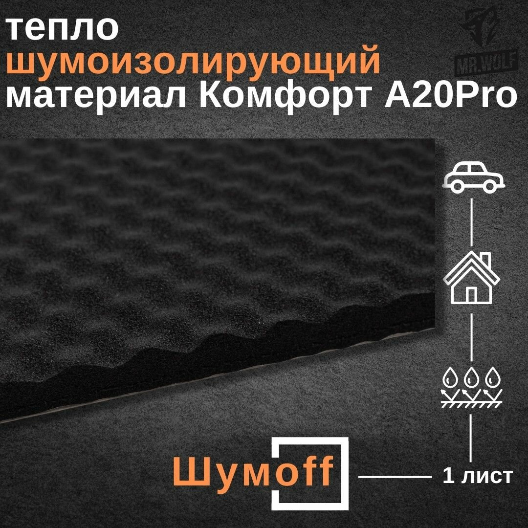 Шумоизоляция Шумофф Комфорт А20Pro - 1 лист / 75см х 100см / для автомобиля теплоизоляция