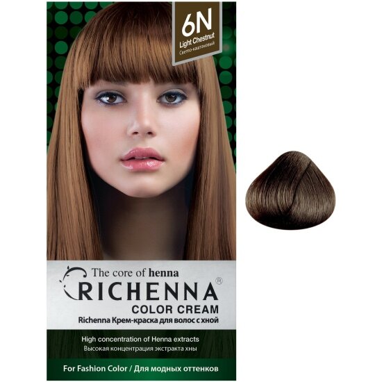 Картинки Крем-краска для волос с хной Richenna тон 6 N светло-каштановый