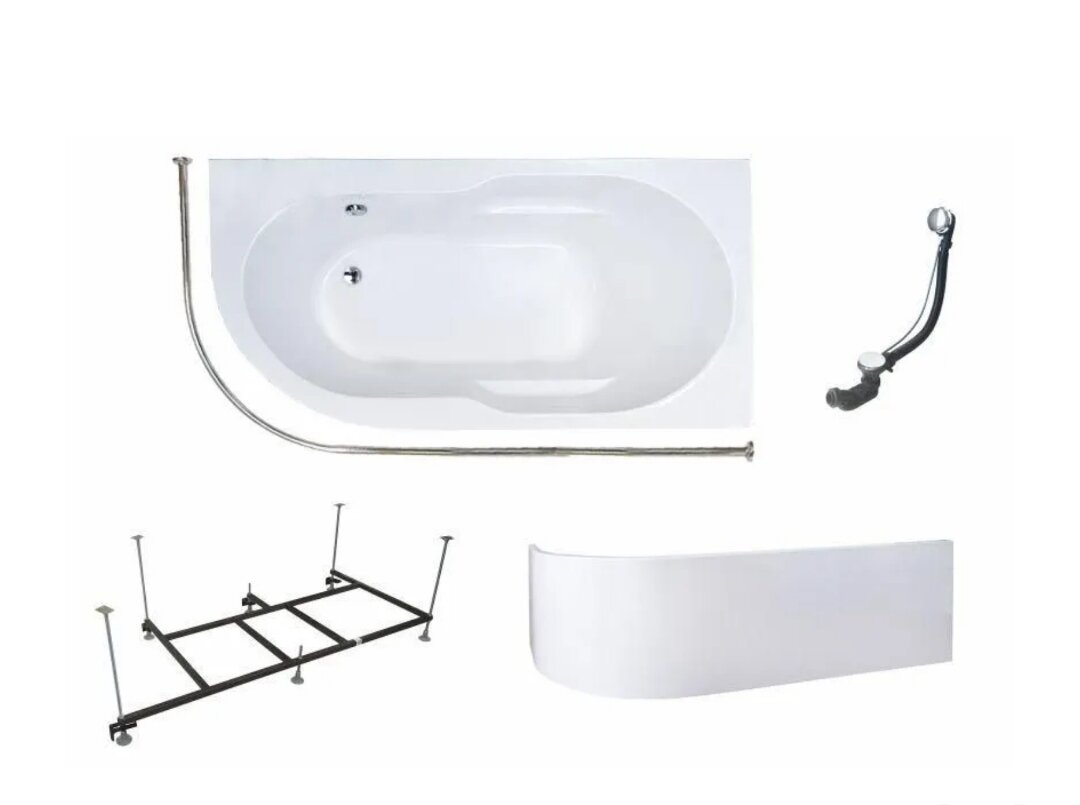 Акриловая ванна Royal Bath AZUR 150x80x60 правая полный комплект( ванна, каркас, панель, карниз, слив-перелив)