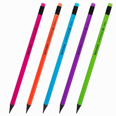 Набор карандашей чернографитных BRAUBERG "ULTRA COLOR" 12 шт, HB, с ластиком, пластиковые, 181710 — фото 1