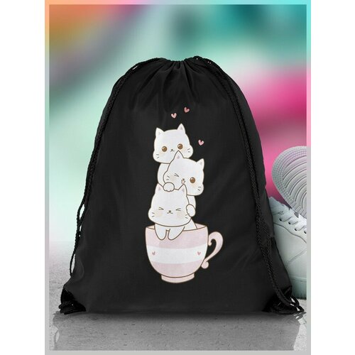 Мешок для сменной обуви ДТФ черный эстетика Котята милота для детей котики кавай - 2016 690₽