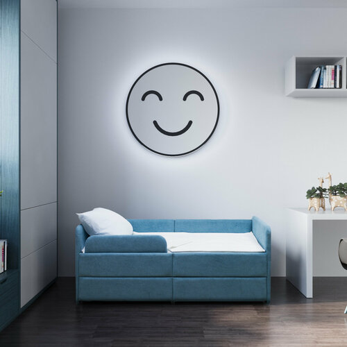 Кровать детская Смайл голубая с защитным бортиком и ящиками для хранения 1400700 15199₽