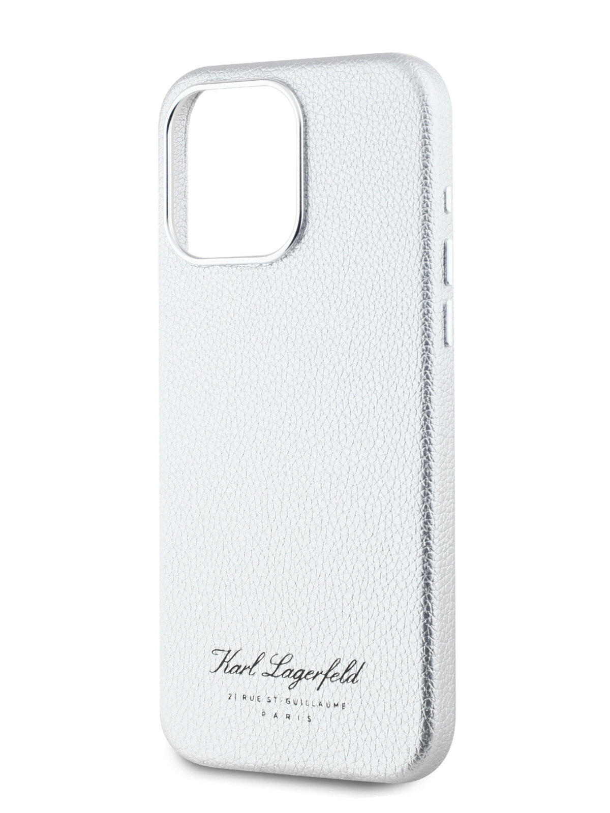 Lagerfeld для iPhone 15 Pro Max чехол PU Full Wrapped Grained leather & Metal Camera Hard Grey