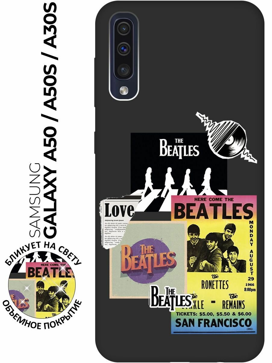 Матовый чехол Beatles Stickers для Samsung Galaxy A50 / A50s / A30s / Самсунг А50 / А30с / А50с с 3D эффектом черный
