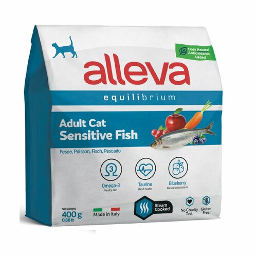 ALLEVA EQUILIBRIUM Корм для взрослых кошек Сенситив с рыбой 0,4 кг