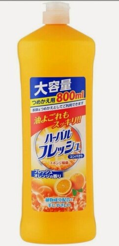 Изображение товара MITSUEI Японское концентрированное средство для мытья посуды, овощей и фруктов с ароматом апельсина 800 мл.
