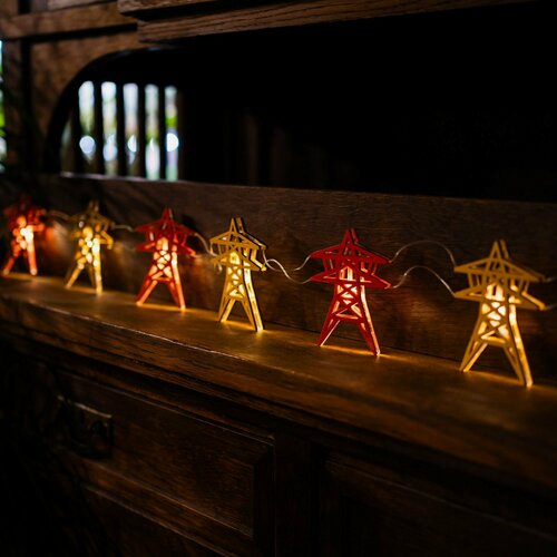 Изображение товара Гирлянда Опоры ЛЭП, 1.5 м, 10 шт, желтая/красная