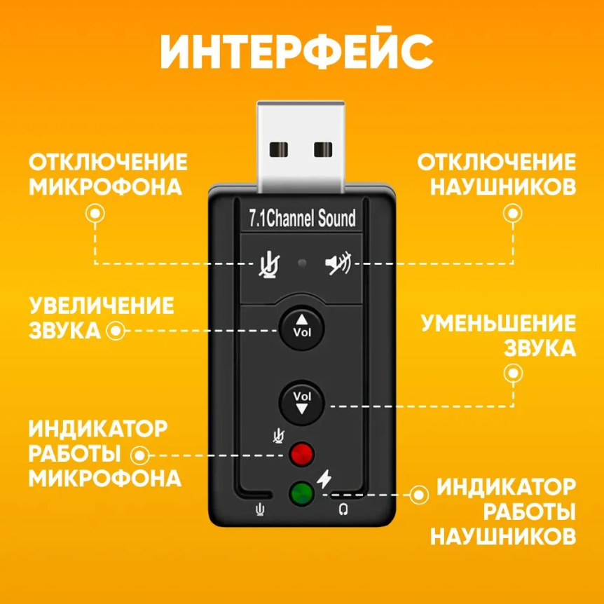 Внешняя звуковая карта USB 7.1/адаптер для наушников с микрофоном/аудио адаптер/переходник для наушников usb audio adapter — фото 1