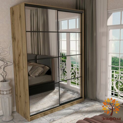 Изображение товара Шкаф-купе ЭльфОла "Квадро" 152*60*220 см, дуб вотан, фасады зеркало