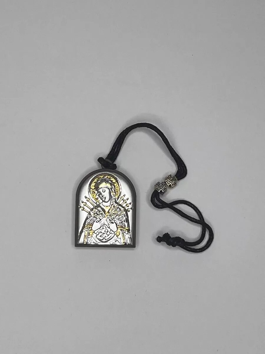 Икона серебряная греческая подвеска 2х сторонняя 30х40 мм.