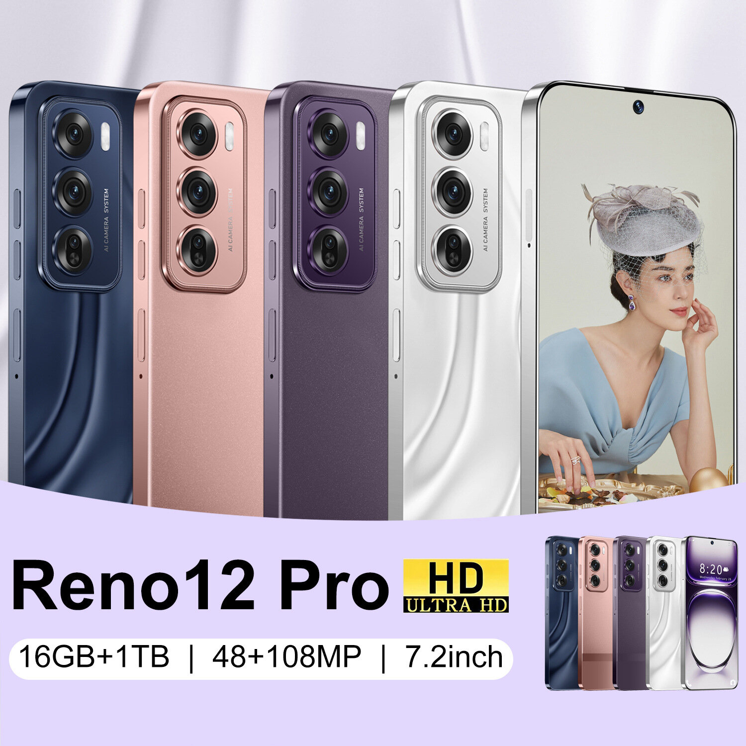 Мобильный телефон Reno12 Pro с перфорацией Android 16Гб / 1T с большим экраном, черный — фото 1