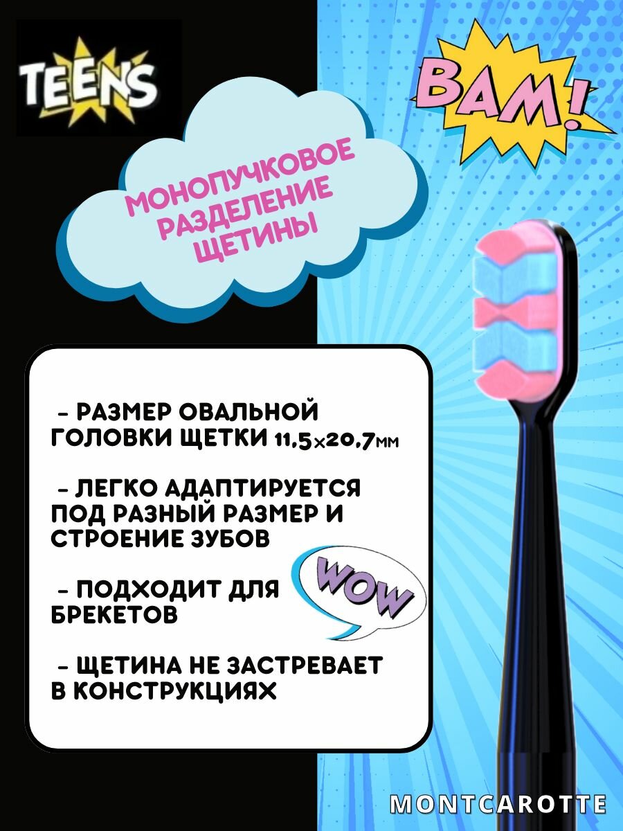 Картинки Зубная щетка MontCarotte TEENS для детей 7+, подростков и взрослых, Черная, Монткаротт, Южная Корея