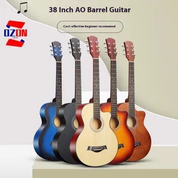 38-дюймовая фолк-гитара AO barrel acoustic guitar из цельной липы с яркой тренировочной зубчатой гитарой