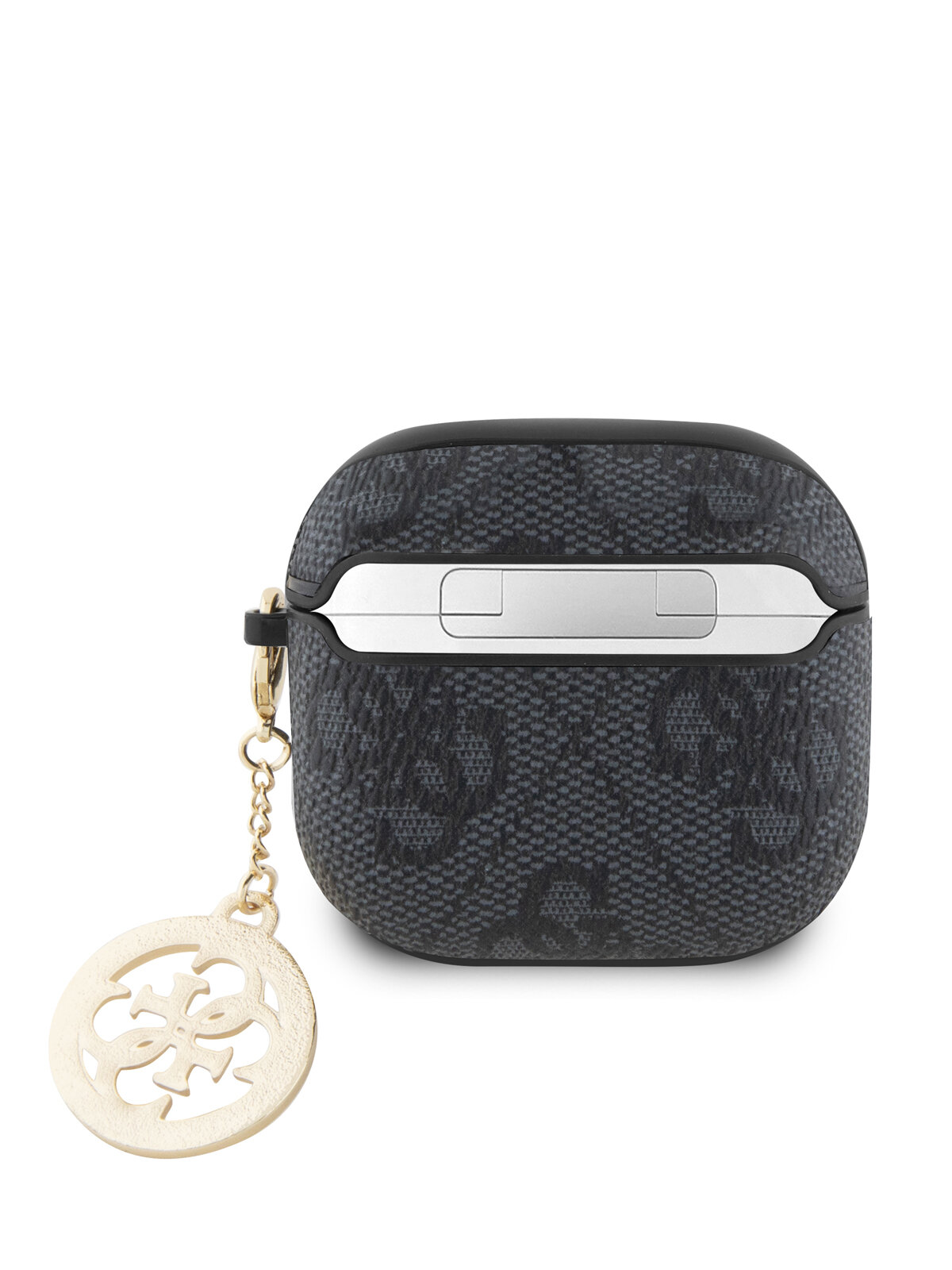 Guess для Airpods 4 чехол PU leather 4G with Classic metal logo and Diamond charm Black — фото 1