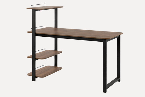 Изображение товара Письменный стол с этажеркой Райс, 142х115х65 см, цвет дуб крафт табачный, чёрный