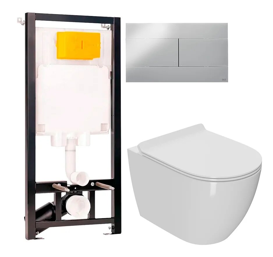 Комплект 2 в 1 Унитаз подвесной Bauedge Bau Ceramics / Инсталляция с кнопкой OLI 80 ECO Sanitarblock mechanic