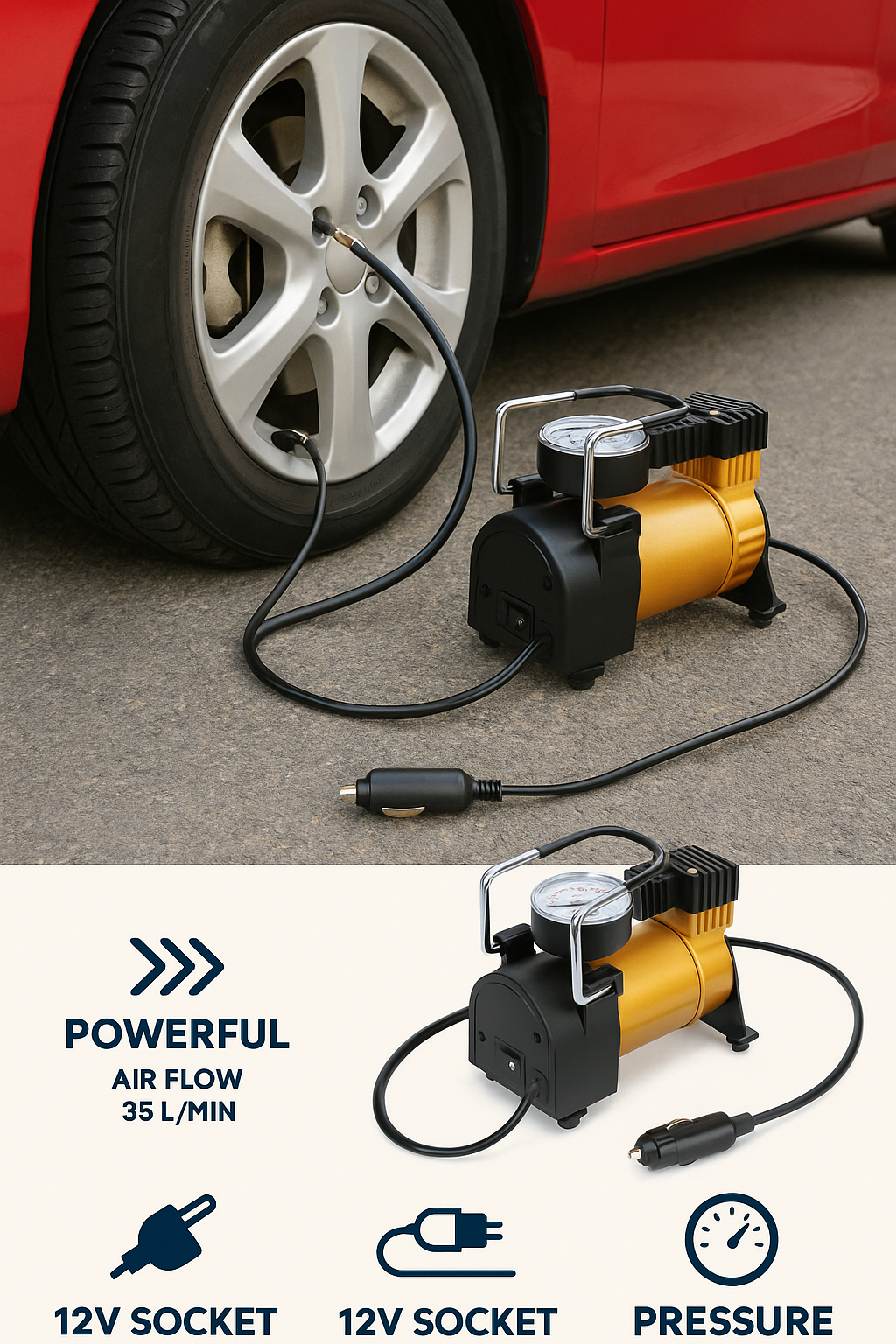 Компрессор автомобильный Savdo "Tornado", 12В, цифровой манометр, 55 л/мин — фото 1