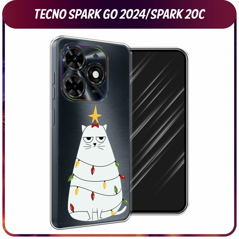 Чехол на Tecno Spark Go 2024/Spark 20C / Текно Спарк Го 2024/Спарк 20C с принтом Котик в гирлянде, прозрачный