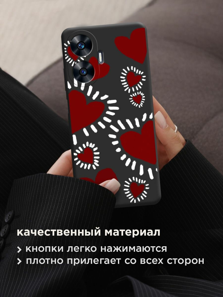 Чехол на Realme C55 / Реалми С55 с принтом "Бордовые сердца 2" — фото 1