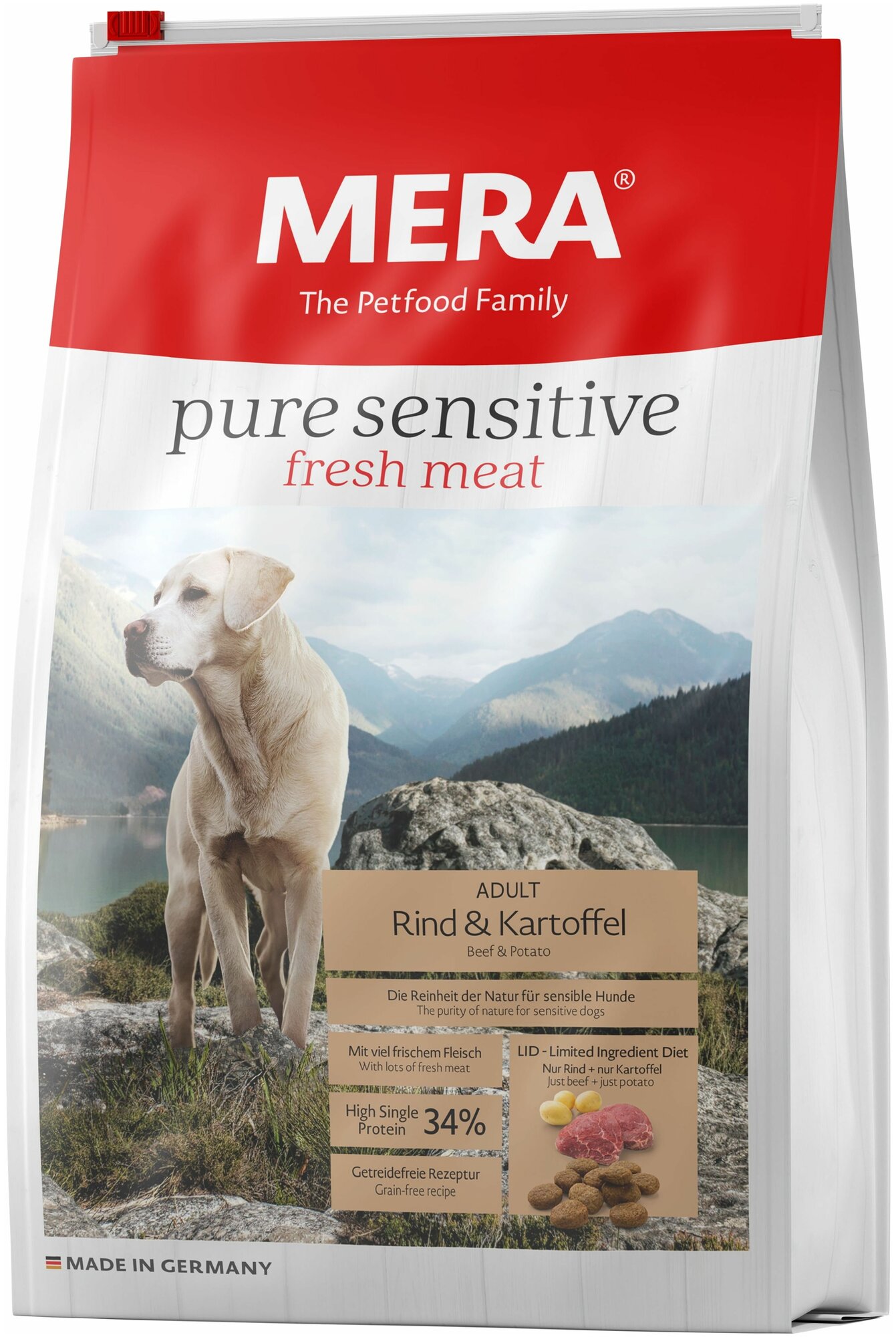 Сухой корм MERA PURE SENSITIVE ADULT FRESH MEAT RIND&KARTOFFEL для взрослых собак, с говядиной и картофелем ,12,5