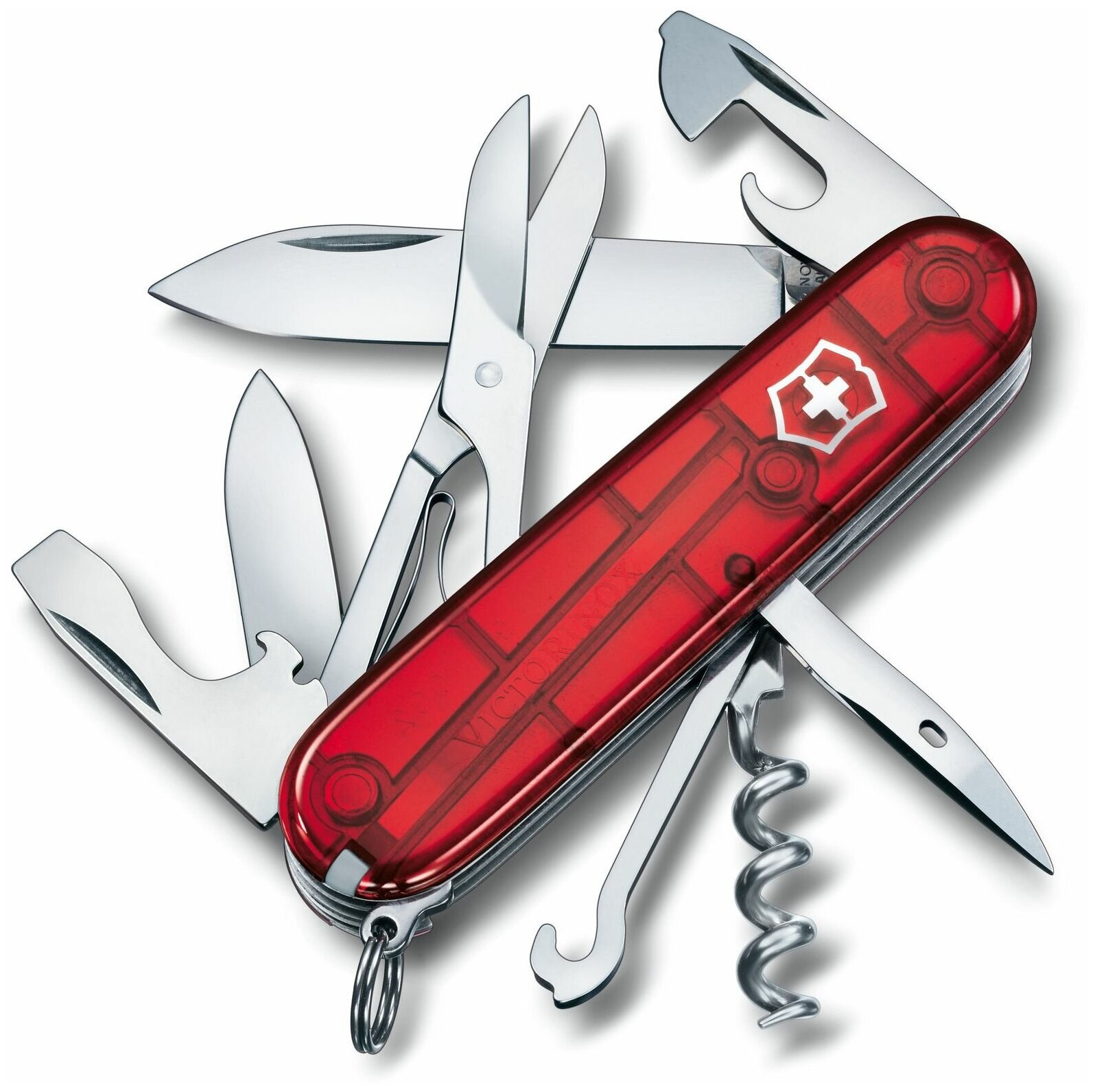 Нож Victorinox 1.3703.T CLIMBER, 91 мм., полупрозрачный красный