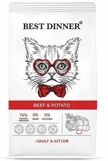 Сухой корм для кошек Best Dinner Эдалт/Киттен с Говядиной и картофелем,10 кг