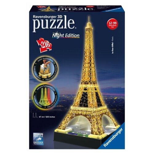 3d пазл ravensburger ночная пизанская башня 216 арт 12515 3D-пазл Ravensburger 3D Ночная Эйфелева башня (12579), 216 дет., фиолетовый