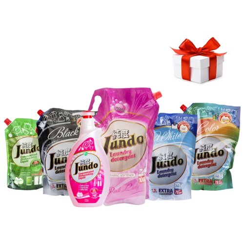 фото Jundo набор из 6 средств: гели для мытья посуды и стирки+кондиционер+подарок