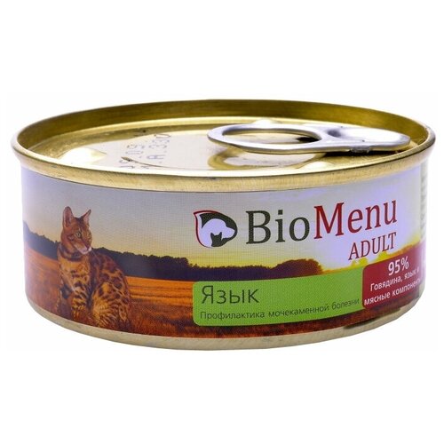 BioMenu ADULT Консервы д/кошек мясной паштет с Языком 95%-мясо 100гр x 24 шт