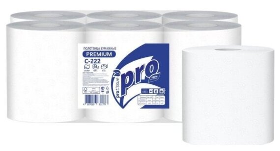 Бумажные полотенца для диспенсеров Protissue 2-слойные 6 рулонов по 150 метров (артикул производителя С222)