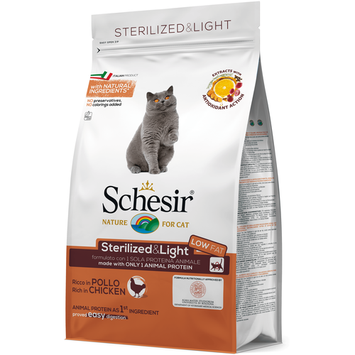 Schesir Sterilized & Light Сухой корм облегченный для стерилизованных котов и кошек с Курицей 1,5 кг. (132.С748)