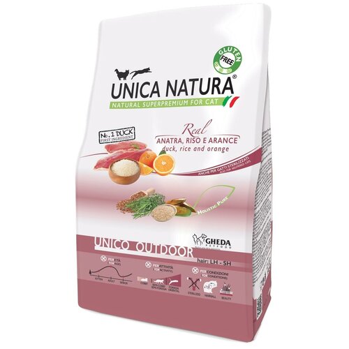 Сухой корм для стерилизованных кошек Unica Natura с уткой, с рисом, с апельсином 350 г