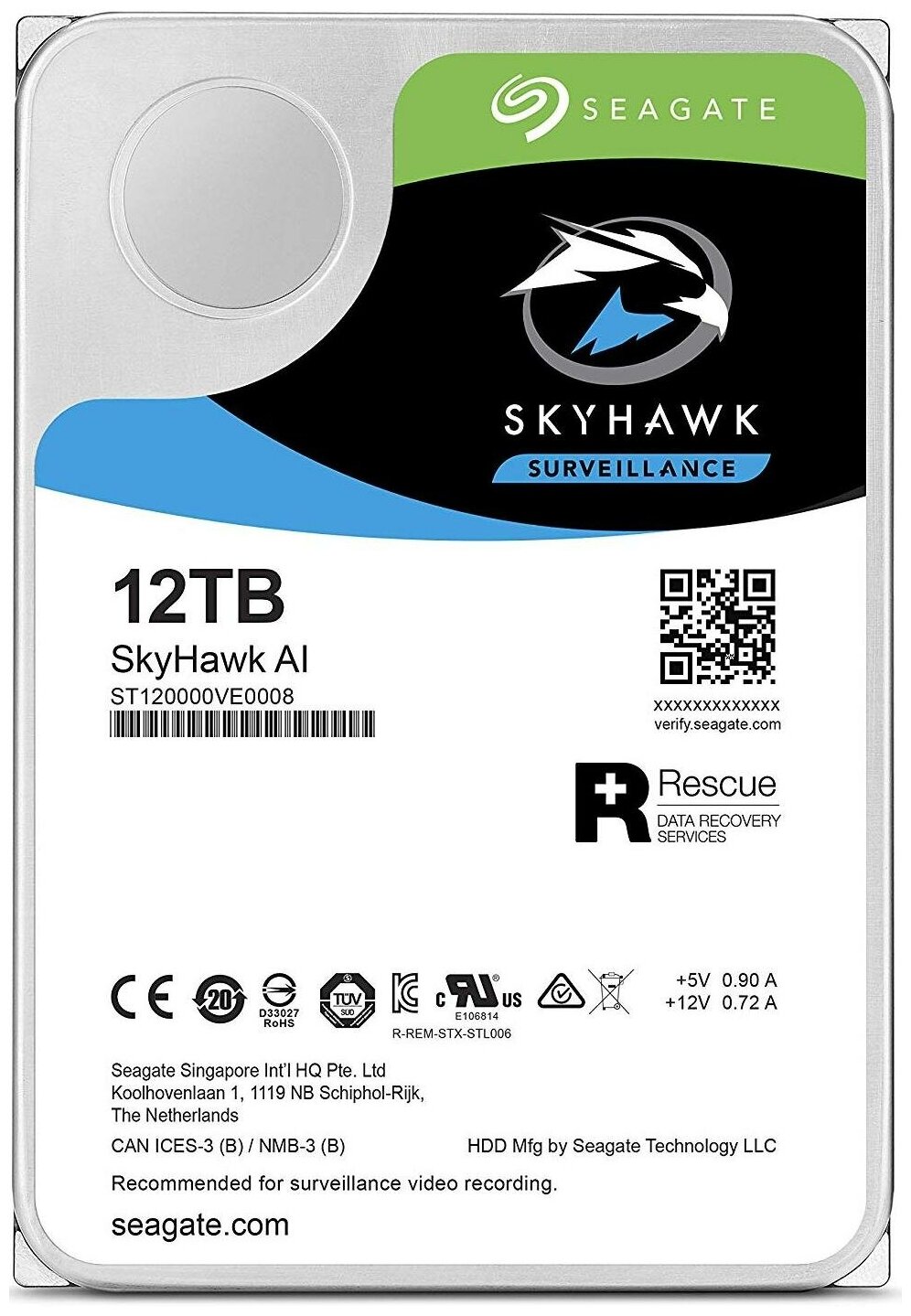 12TB Seagate SkyHawk (st12000ve0008) sata 6 Гбит/с, 7200 rpm, 256 mb buffer, для видеонаблюдения .