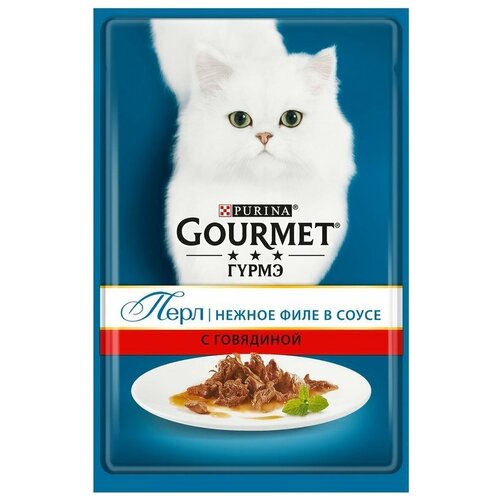 Влажный корм для кошек Gourmet Перл, с говядиной 26 шт. х 75 г (кусочки в соусе)