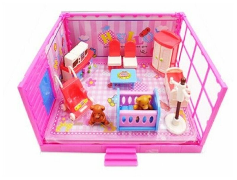 Игровой набор Abtoys Счастливые друзья Модульная комната Спальня с мебелью и фигурками животных, 13 предметов, в коробке PT-00912