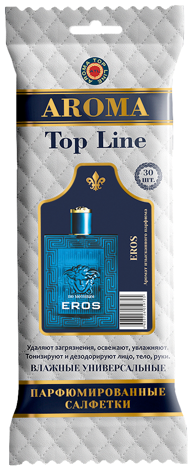 TOPLINE 19САЛФ Салфетки влажные универсальные парфюмированные TOP LINE №19 Eros Versace (30шт)