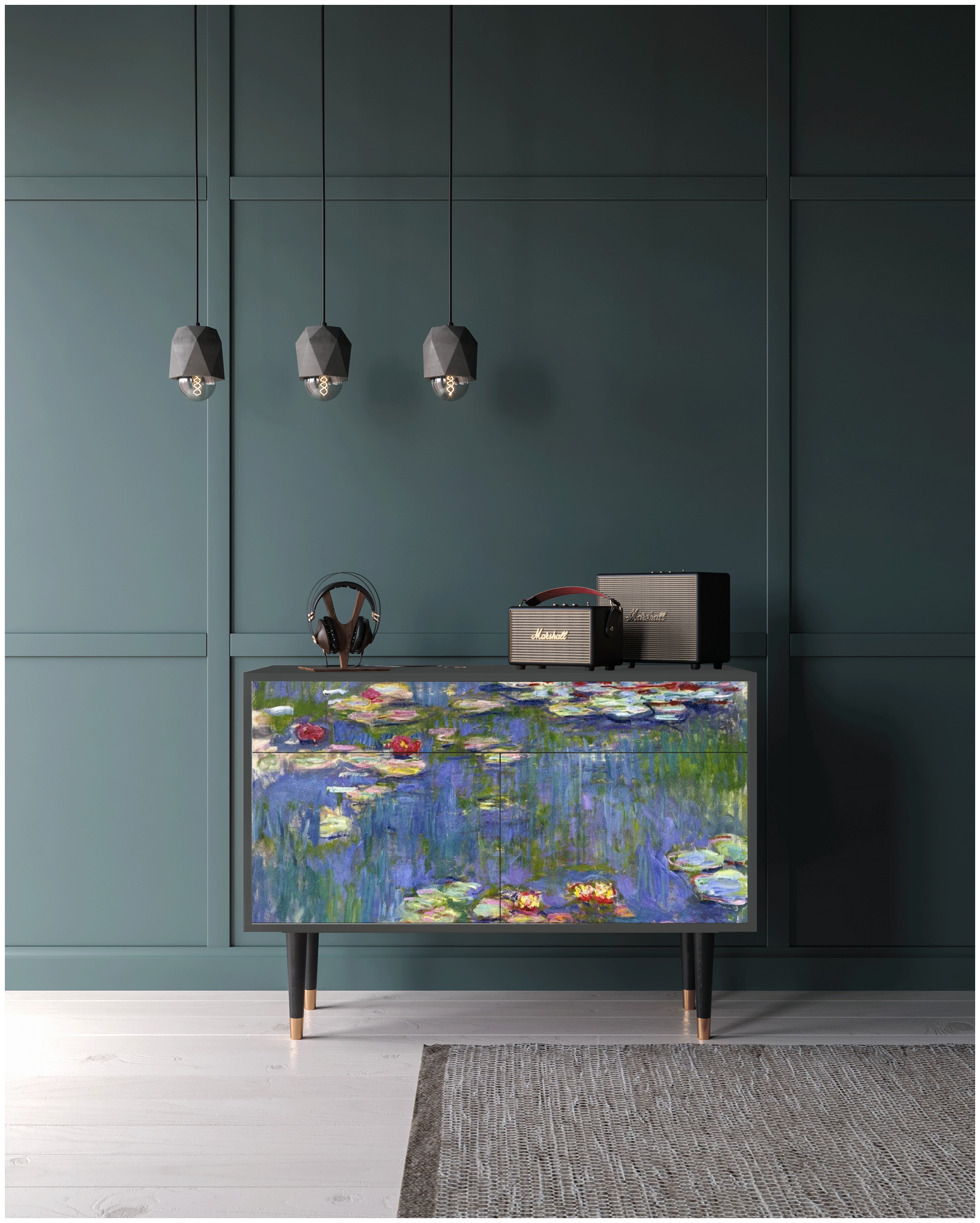 Комод - STORYZ - BS4 The water lily pond by Claude Monet, 115 x 85 x 48 см, Антрацит