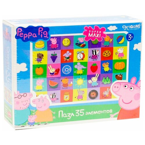 пазлы свинка пеппа 15 элементов микс Origami Peppa Pig Герои и предметы (01546), 35 дет.
