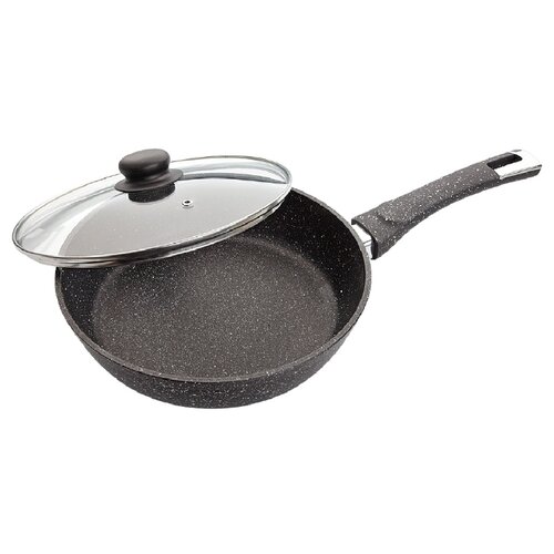 фото Сковорода маруся мрамор 7822с 22 см с крышкой, черный