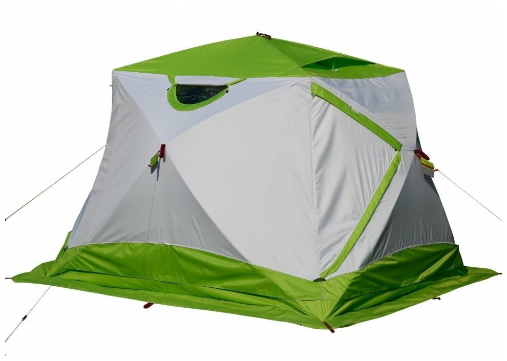 Палатка шатер для рыбалки четырехместная лотос Куб 4 Компакт (лонг), белый/зеленый