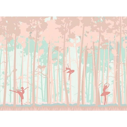 Моющиеся виниловые фотообои Стилизованный лес с балеринами детские, 350х260 см